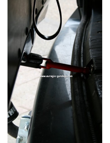 Openstaande klep genoeg ventilatie voor de honden en afgesloten