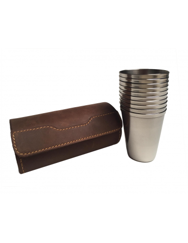 Beier Drinking Cup set made of Stainless Steel in a Leather Case